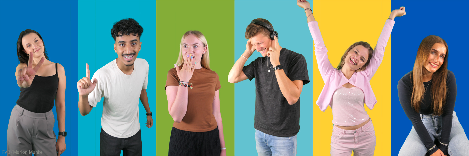 Fünf junge Menschen mit positivem Erscheinungsbild